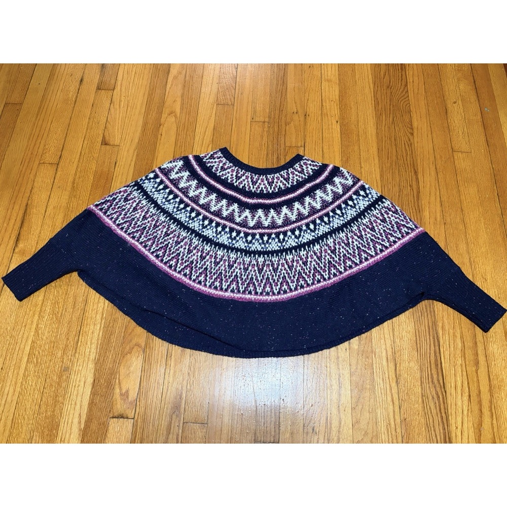 Anthropologie Sleeping on Snow Midland Nordic Fair Isle Cape Sweater XS/S Navy